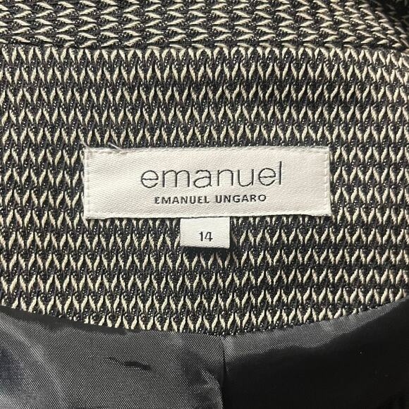 VTG Emanuel Ungaro Houndstooth Wool Blazer 3 Button Tie Back Lined Gray Size 14 - Picture 7 of 11